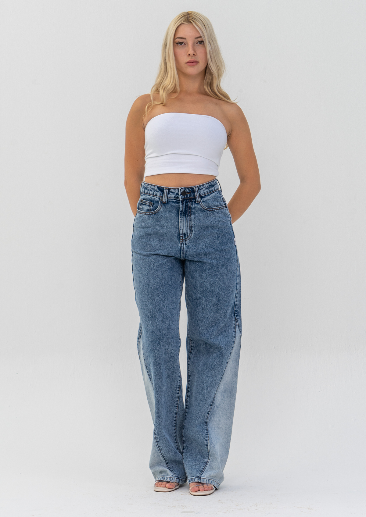 Contrast Colour Wide Leg Jeans