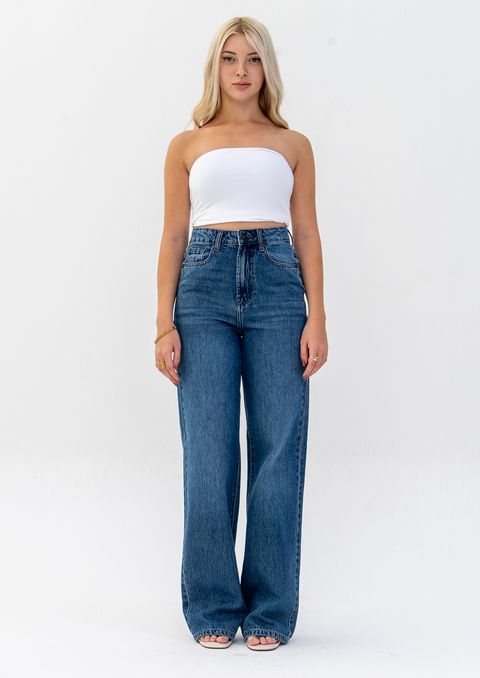 Stone Wash Wide Leg Jeans