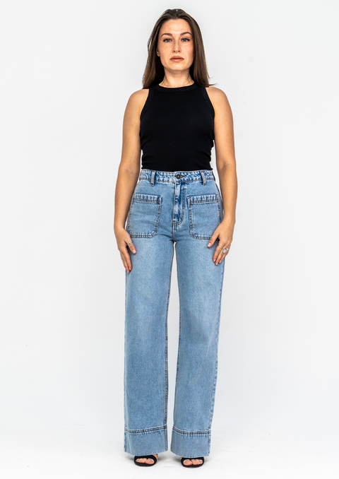 Wide Hem Straight Leg Jeans