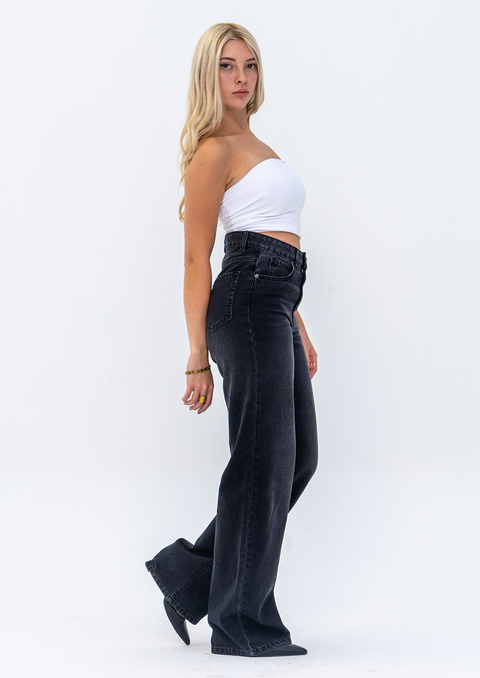 Washed Black Wide Leg Jeans