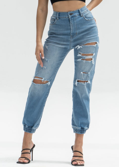 Distress Jogger Jeans