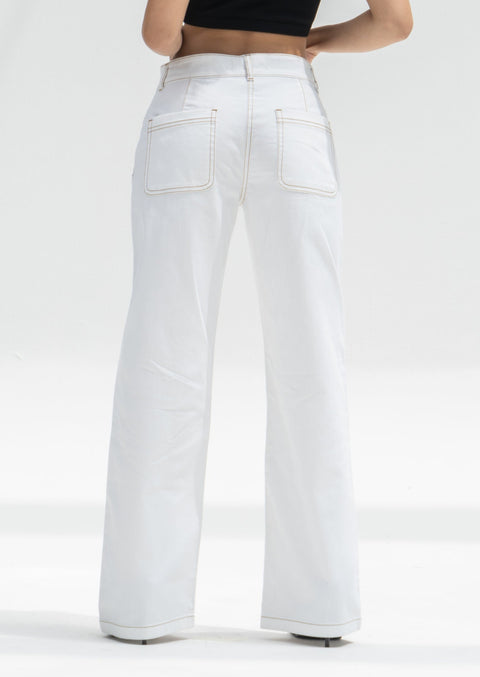 Contrast Stitch White Jeans