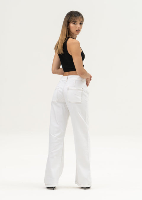 Contrast Stitch White Jeans