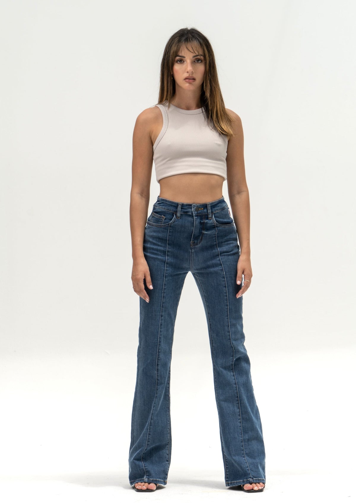 Front Seam Thong Detail Flare Jeans