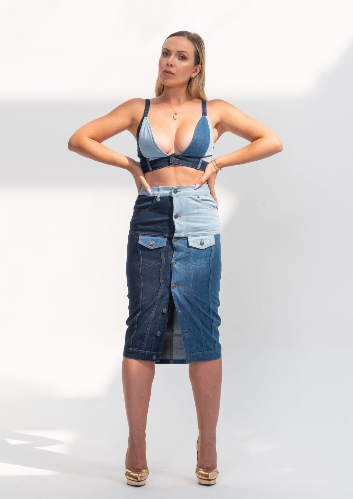 Patchwork Denim Skirt