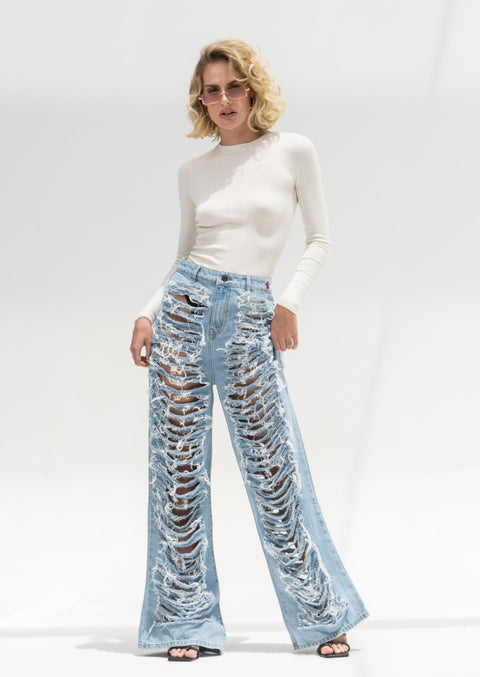 Wide Leg Extreme Ripped Jeans