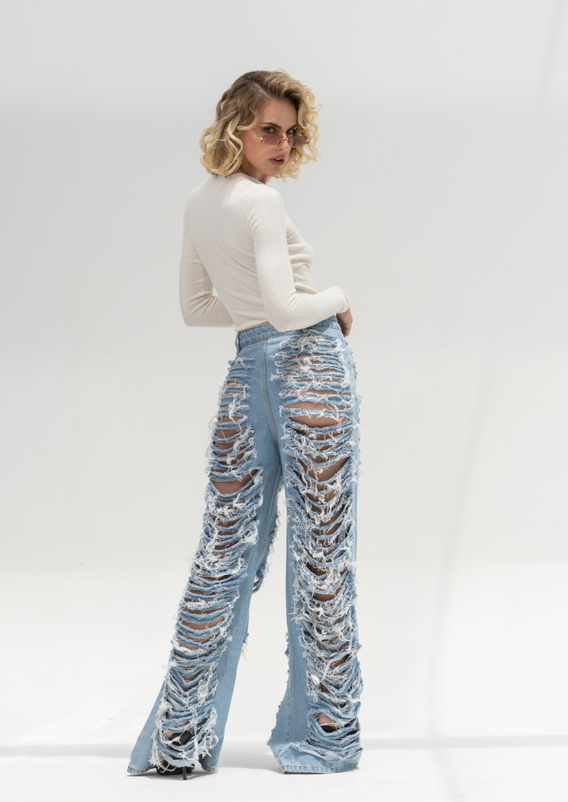 Timeless Light Blue: Wide Leg Extreme Ripped Jeans – PepLine