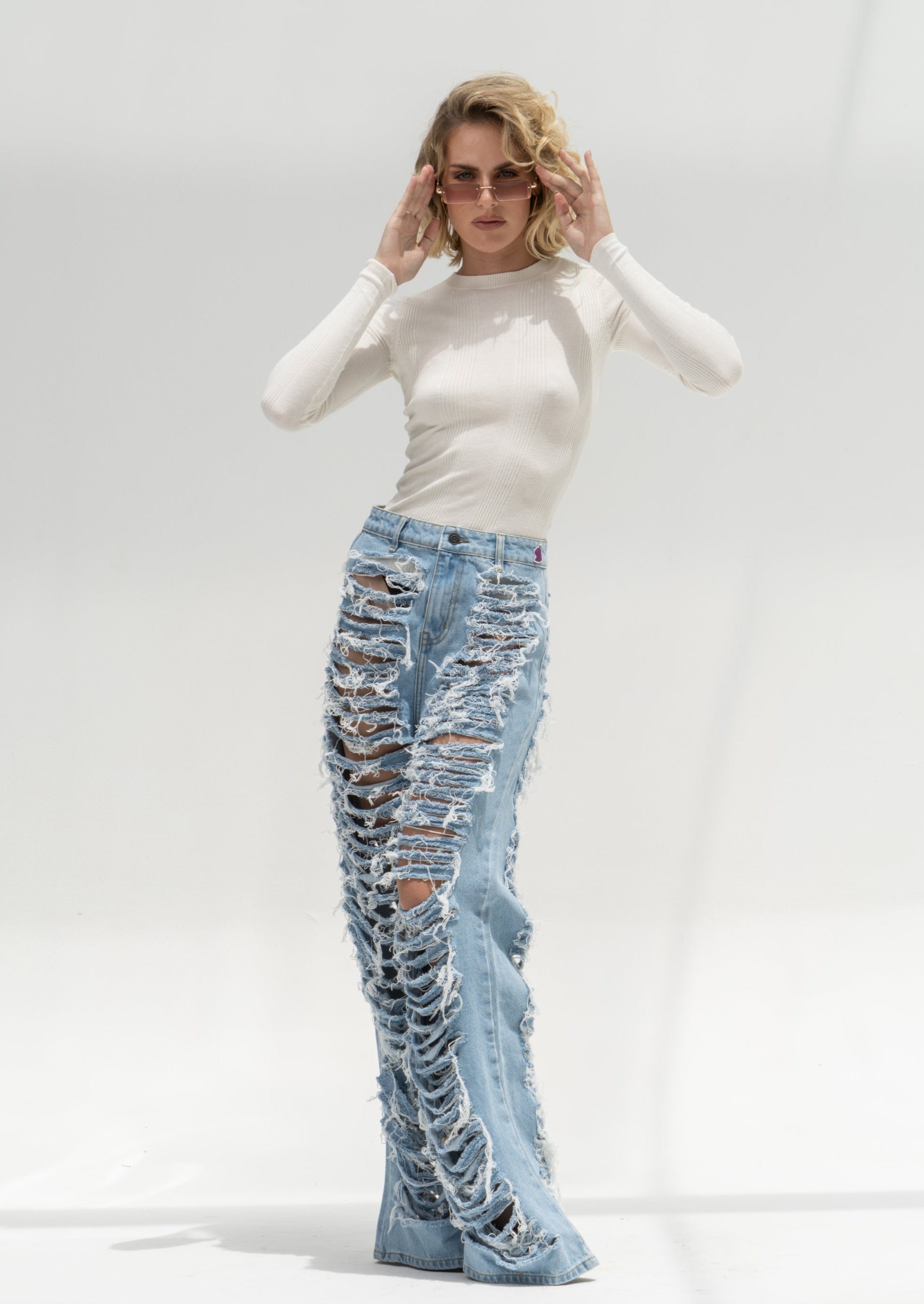Timeless Light Blue: Wide Leg Extreme Ripped Jeans – PepLine