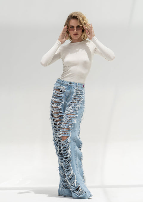 Wide Leg Extreme Ripped Jeans