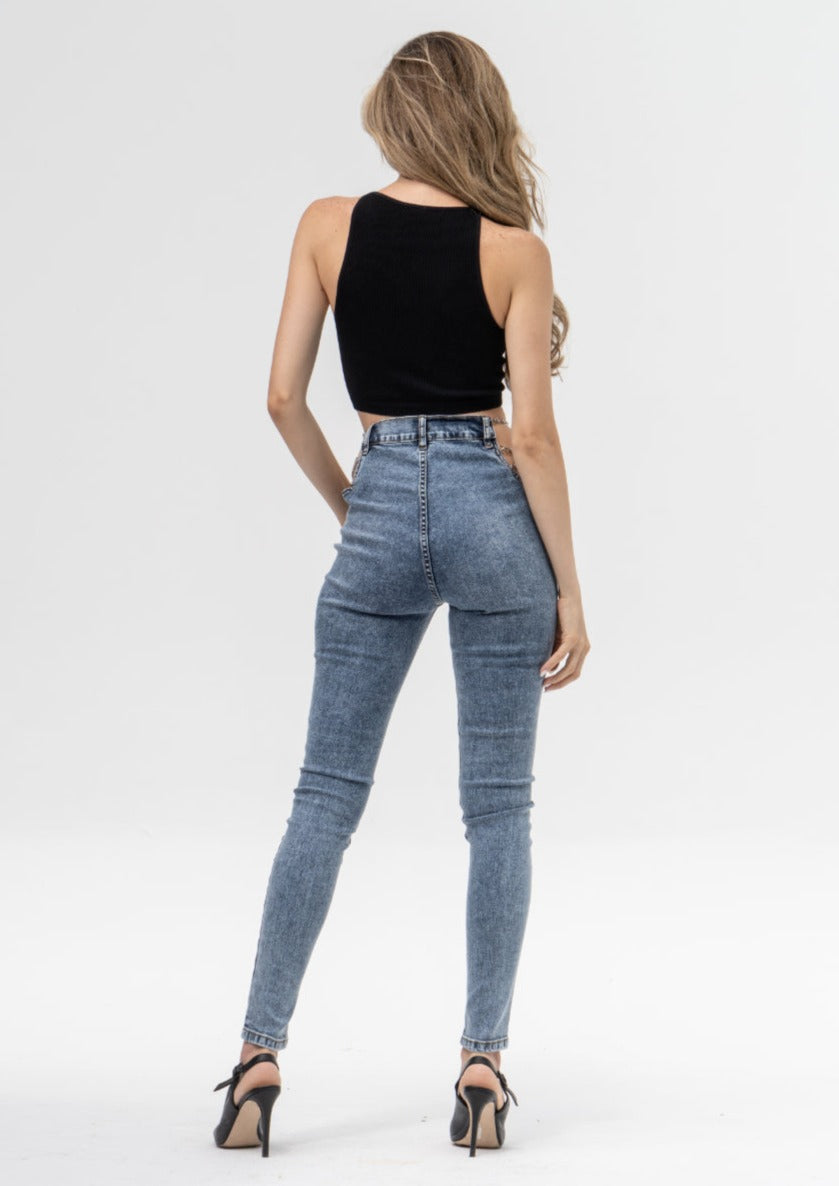 Cut Out Chain Detail Skinny Jeans