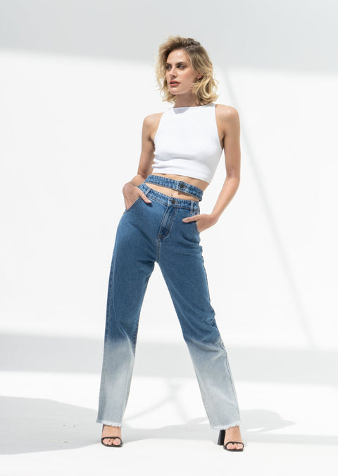 Double Waist Straight Fit Jeans