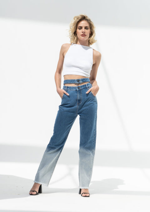 Double Waist Straight Fit Jeans