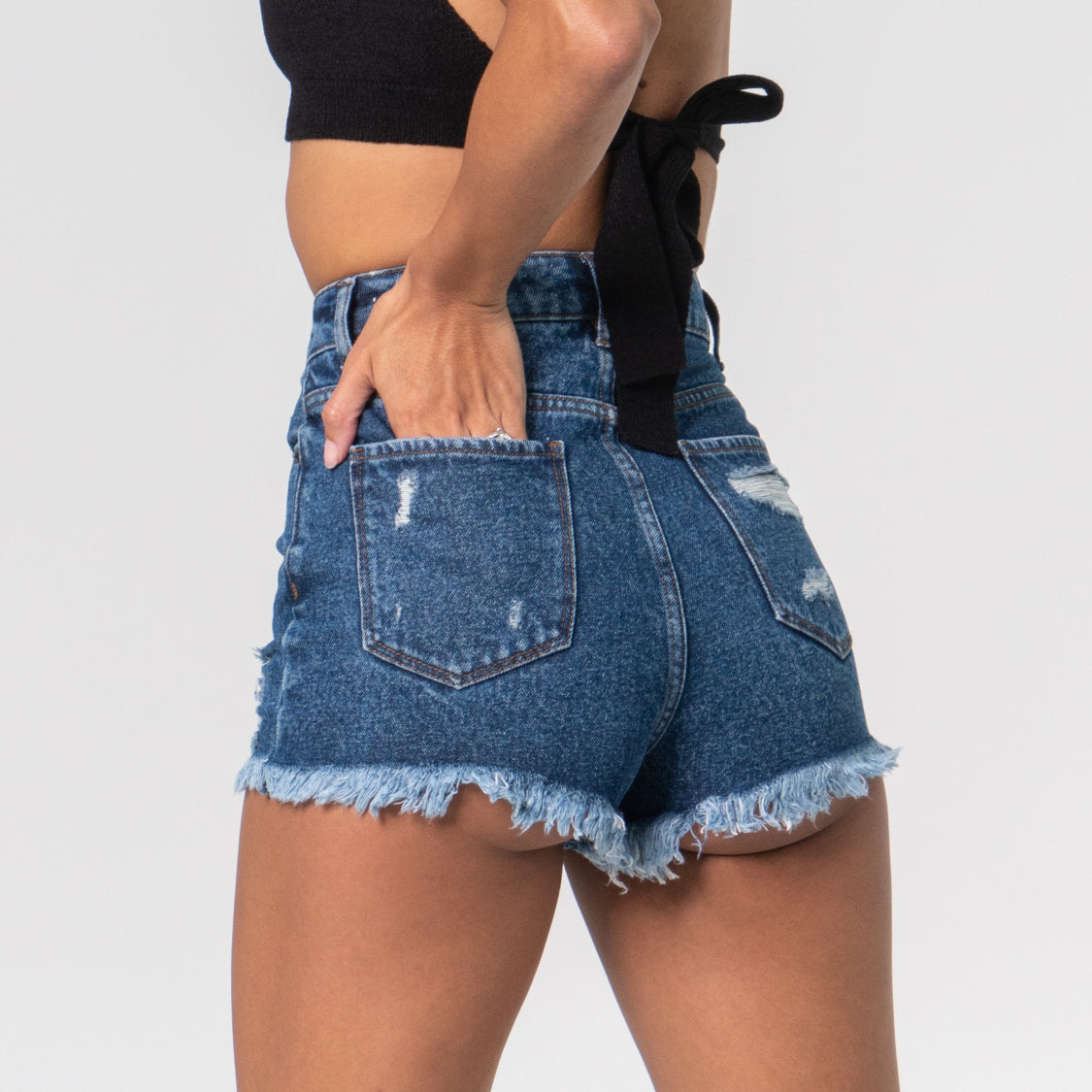 Mid Blue Ripped Distress Shorts