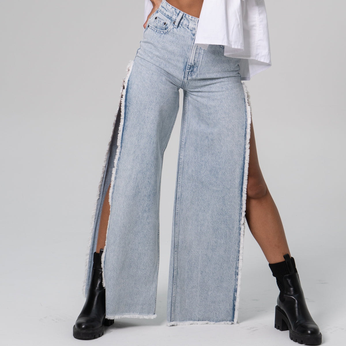 Wide Leg Open Seam Jeans