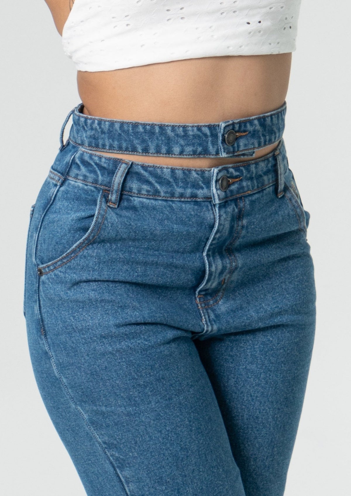 Double Waist Straight Fit Jeans