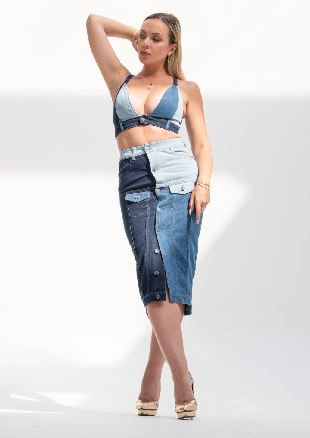 Patchwork Denim Skirt