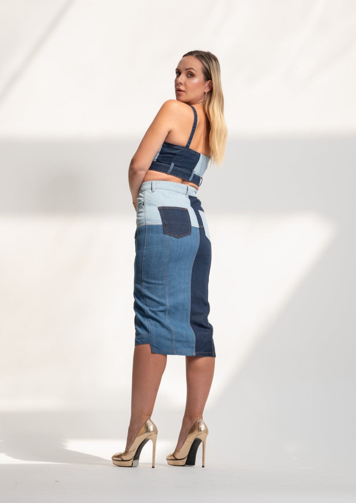 Patchwork Denim Skirt