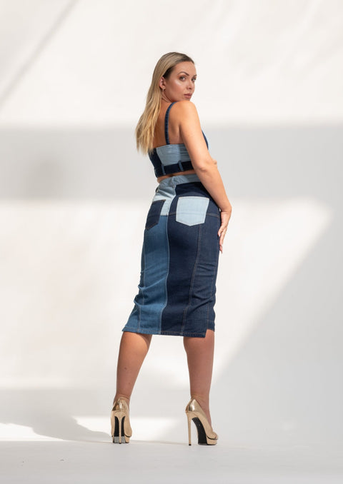 Patchwork Denim Skirt